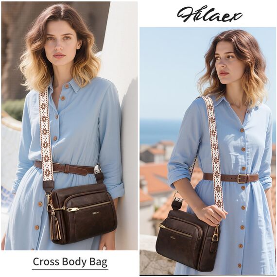 HILAEX Umhängetasche Damen mit Anti Diebstahl, Handtasche Damen Mittelgroß mit 4 Fächern, mit Verstellbar Abnehmbar Breiter Gurt