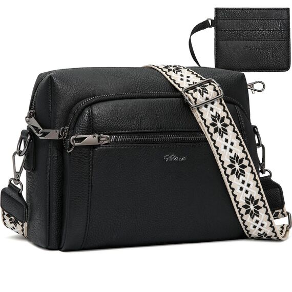 HILAEX Umhängetasche Damen mit Anti Diebstahl, Handtasche Damen Mittelgroß mit Vielen Fächern Verstellbar Abnehmbar Breiter Gurt, 26 x 10 x 20 cm Schwarz