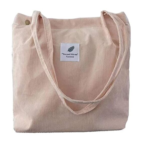 Funtlend Groß Umhängetasche Cord TascheDamen Kord Handtasche Shopper Damen für Uni Arbeit Mädchen Schule