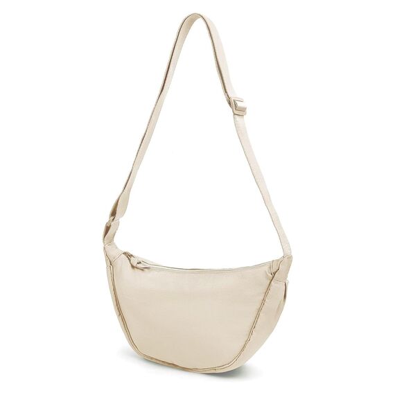 GoPaw Damen Halbmond Crossbody Schultertasche, Hobo Halfmoon Bag, Nylon Crossbody Bag Damen Halbmond Schultertasche mit verstellbarer Schultergurt, Einfarbige(Beige)