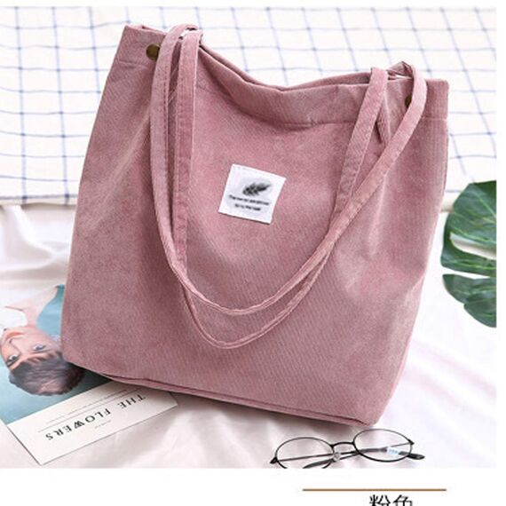 Funtlend Umhängetasche Damen Cord Tasche Shopper Damen Handtasche Henkeltasche für Uni Arbeit Mädchen Schule (Pink)