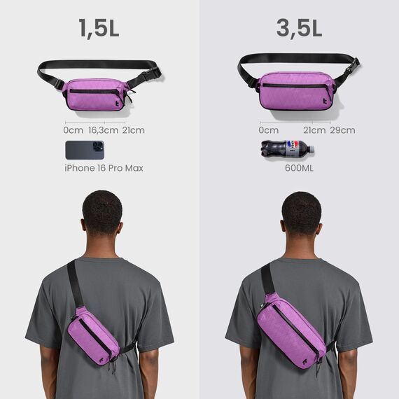 tomtoc X-Pac Sling Bag 3,5L für Nintendo Switch 2 – Leichte RFID-Schutz Schultertasche für Herren & Damen | Anti-Diebstahl & Wasserabweisend Brusttasche für Reise, Wandern, Alltag | Lila