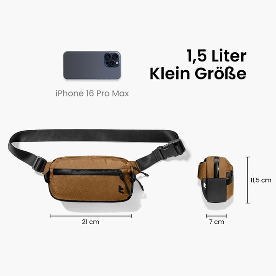 tomtoc X-Pac Bauchtasche für Herren Damen, 1,5 Liter Klein Travel Sling Bag Brusttasche Gürteltasche Schultertasche Umhängetasche mit RFID Schutz für Wandern Reise Alltag, Braun