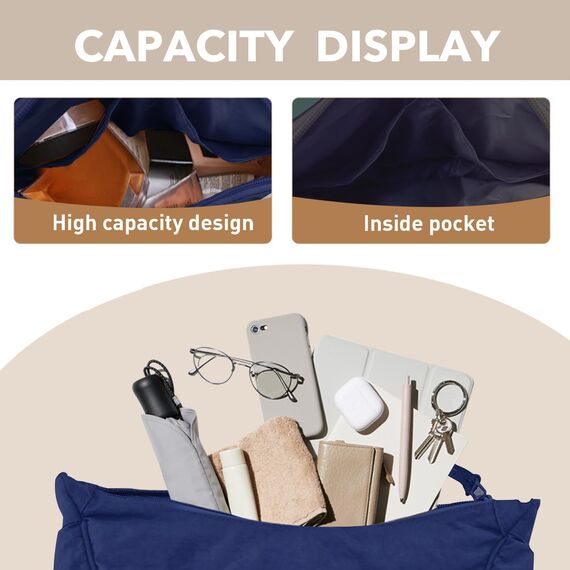 GoPaw Damen Halbmond Crossbody Schultertasche, Hobo Halfmoon Bag, Nylon Crossbody Bag Damen Halbmond Schultertasche mit verstellbarer Schultergurt, Einfarbige(Dunkelblau)