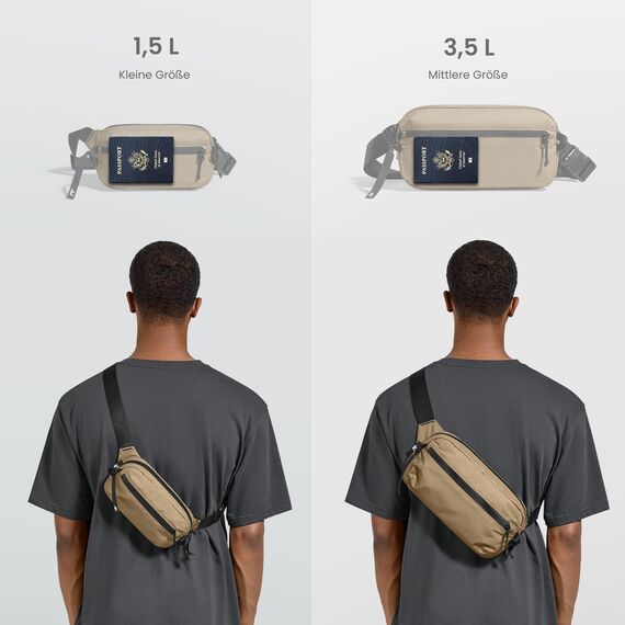 tomtoc 1,5 Liter Sling Bag mit RFID Schutz, Anti Diebstahl Bauchtasche Umhängetasche Schultertasche Crossbody Bag für Herren Damen, Wasserabweisend Leicht Brusttasche für Alltag Reise, Braun