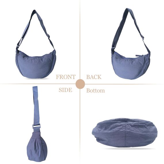 GoPaw Damen Halbmond Crossbody Schultertasche, Hobo Halfmoon Bag, Nylon Crossbody Bag Damen Halbmond Schultertasche mit verstellbarer Schultergurt, Einfarbige(Blau)