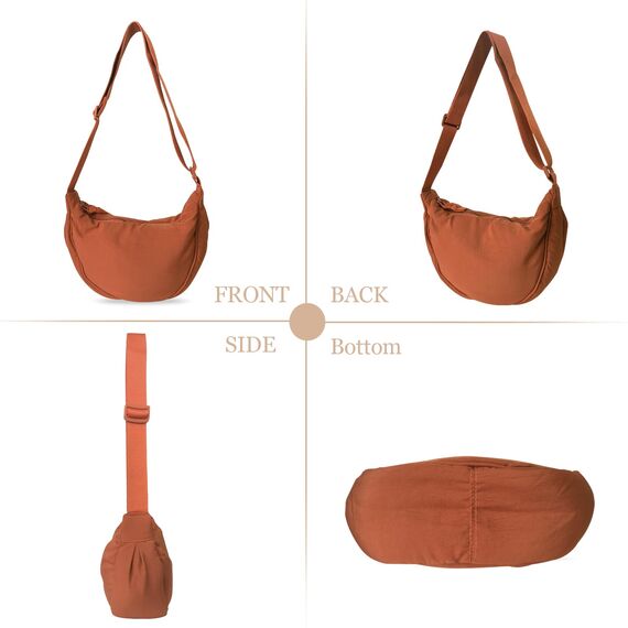 GoPaw Damen Halbmond Crossbody Schultertasche, Hobo Halfmoon Bag, Nylon Crossbody Bag Damen Halbmond Schultertasche mit verstellbarer Schultergurt, Einfarbige(Orange)