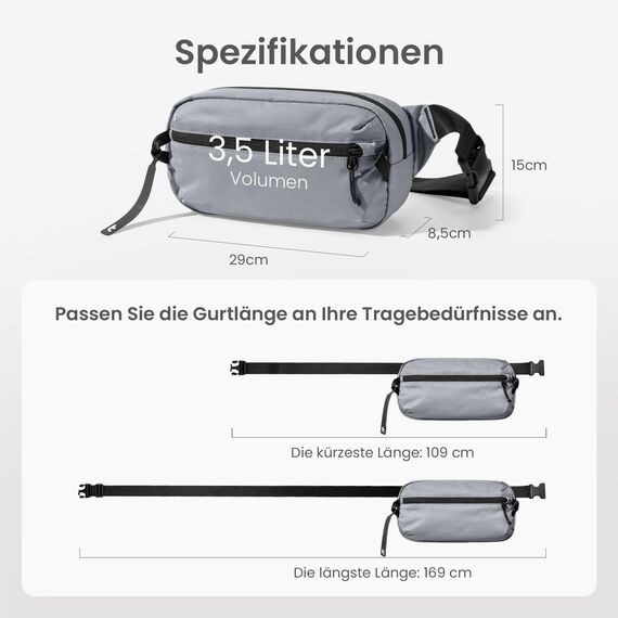 tomtoc Anti-Diebstahl Sling Bag 3,5L – Umhängetasche Schultertasche Crossbody Bag für Herren Damen mit RFID-Schutz für Switch, iPad mini | spritzwassergeschützt | Alltag, Reise, EDC | Grau
