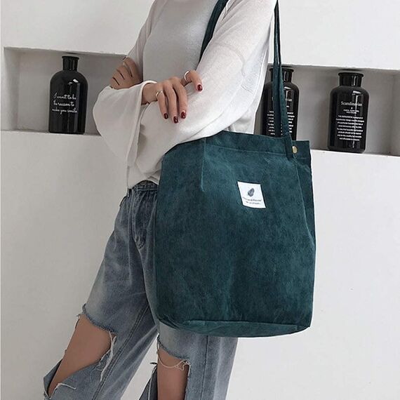 Funtlend Groß Umhängetasche Damen Cord Tasche aus Kord Handtasche Shopper Damen für Uni Arbeit Mädchen Schule