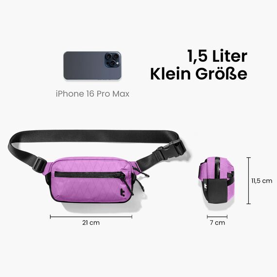tomtoc X-Pac Bauchtasche für Herren Damen, 1,5 Liter Klein Travel Sling Bag Brusttasche Gürteltasche Schultertasche Umhängetasche mit RFID Schutz für Wandern Reise Alltag, Lila