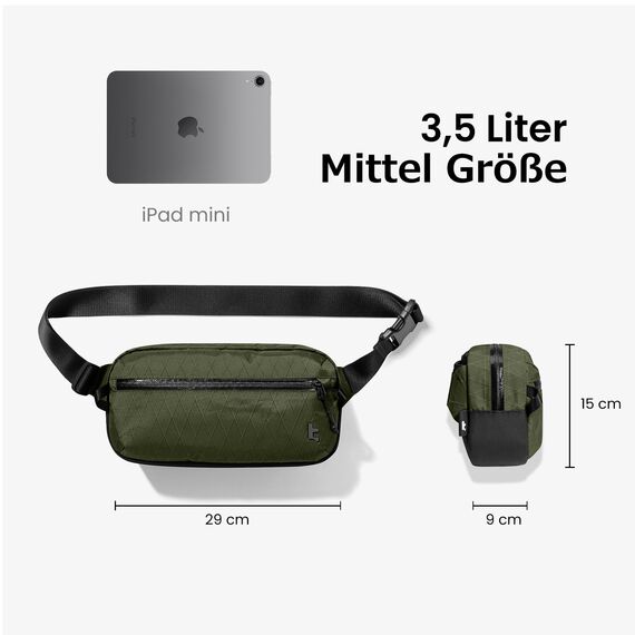 tomtoc X-Pac Sling Bag 3,5L für Nintendo Switch 2 – Leichte RFID-Schutz Schultertasche für Herren & Damen | Anti-Diebstahl & Wasserabweisend Brusttasche für Reise, Wandern, Alltag | Grün