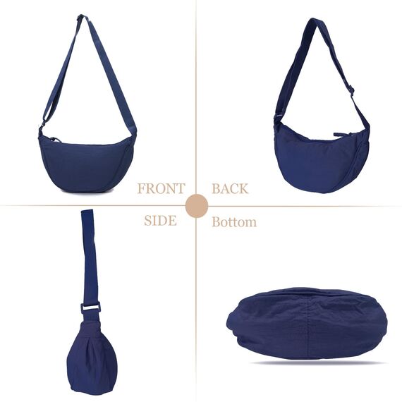 GoPaw Damen Halbmond Crossbody Schultertasche, Hobo Halfmoon Bag, Nylon Crossbody Bag Damen Halbmond Schultertasche mit verstellbarer Schultergurt, Einfarbige(Dunkelblau)