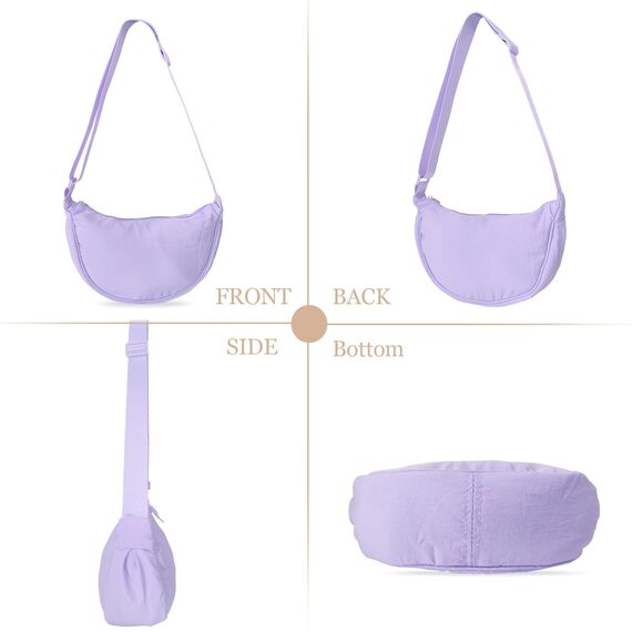 GoPaw Damen Halbmond Crossbody Schultertasche, Hobo Halfmoon Bag, Nylon Crossbody Bag Damen Halbmond Schultertasche mit verstellbarer Schultergurt, Einfarbige(Lila)