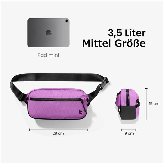 tomtoc X-Pac Sling Bag 3,5L für Nintendo Switch 2 – Leichte RFID-Schutz Schultertasche für Herren & Damen | Anti-Diebstahl & Wasserabweisend Brusttasche für Reise, Wandern, Alltag | Lila