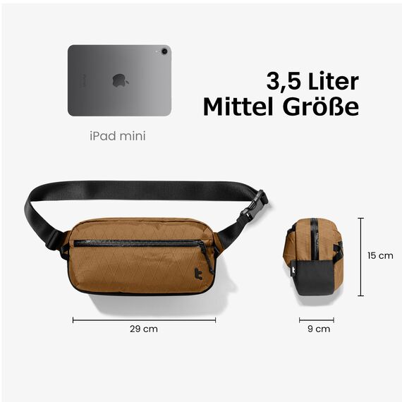tomtoc X-Pac Sling Bag für Herren Damen, 3,5 Liter Bauchtasche Brusttasche Gürteltasche Schultertasche Umhängetasche Crossbody Bag mit RFID Schutz für Wandern Travel Reise Alltag, Braun