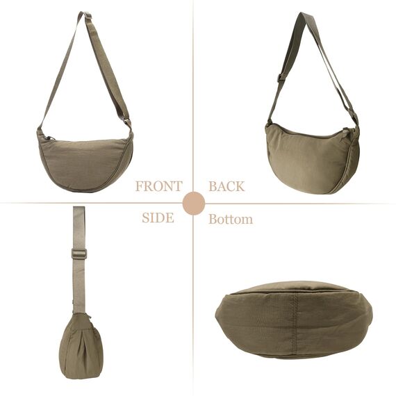 GoPaw Damen Halbmond Crossbody Schultertasche, Hobo Halfmoon Bag, Nylon Crossbody Bag Damen Halbmond Schultertasche mit verstellbarer Schultergurt, Einfarbige(Kaffee)