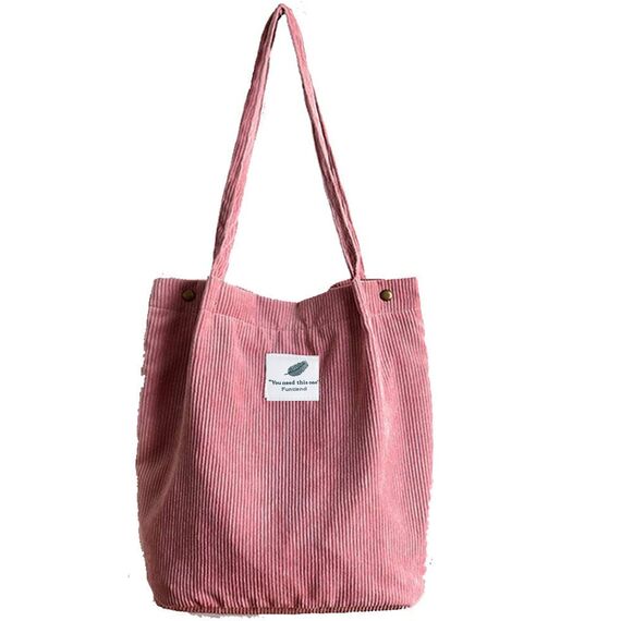 Funtlend Groß Umhängetasche Cord Tasche Damen Kord Handtasche Shopper Damen für Uni Arbeit Mädchen Schule (A-Pink)