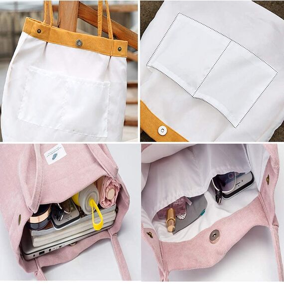 Funtlend Groß Umhängetasche Damen Cord Tasche aus Kord Handtasche Shopper Damen für Uni Arbeit Mädchen Schule