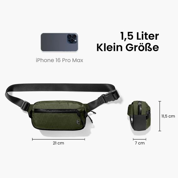 tomtoc X-Pac Bauchtasche für Herren Damen, 1,5 Liter Klein Travel Sling Bag Brusttasche Gürteltasche Schultertasche Umhängetasche mit RFID Schutz für Wandern Reise Alltag, Grün
