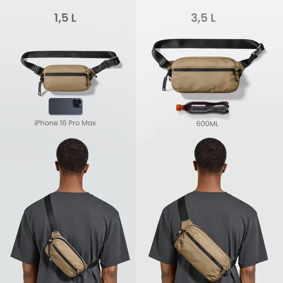 tomtoc Anti-Diebstahl Sling Bag 3,5L – Umhängetasche Schultertasche Crossbody Bag für Herren Damen mit RFID-Schutz für Switch, iPad mini | Wasserabweisend | Alltag, Reise, EDC | | Braun