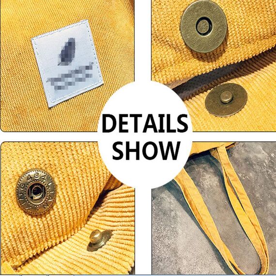 Funtlend Elegant Umhängetasche Damen Groß Cord Tasche Damen Handtasche Schultertasche für Uni Arbeit Mädchen Schule Büro-Gelb