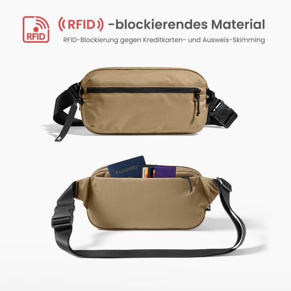 tomtoc Anti-Diebstahl Sling Bag 3,5L – Umhängetasche Schultertasche Crossbody Bag für Herren Damen mit RFID-Schutz für Switch, iPad mini | Wasserabweisend | Alltag, Reise, EDC | | Braun