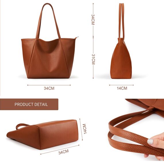 KALIDI Handtasche Damen Shopper Tasche Tote Bag PU Leder Große Schultertasche mit Reißverschluss für Arbeit,Einkauf，Schule