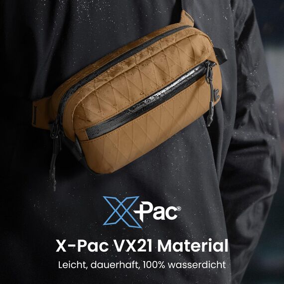tomtoc X-Pac Bauchtasche für Herren Damen, 1,5 Liter Klein Travel Sling Bag Brusttasche Gürteltasche Schultertasche Umhängetasche mit RFID Schutz für Wandern Reise Alltag, Braun