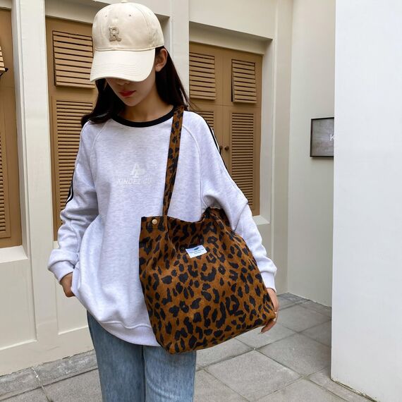 Funtlend Cord Umhängetasche Damen Groß Cord Tasche Damen Cordtasche Cord Shopper Handtasche Schultertasche für Uni Arbeit Mädchen Schule Büro