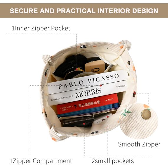 Funtlend Cord Umhängetasche Damen Groß Cord Tasche Damen Cordtasche Cord Shopper Handtasche Schultertasche für Uni Arbeit Mädchen Schule Büro