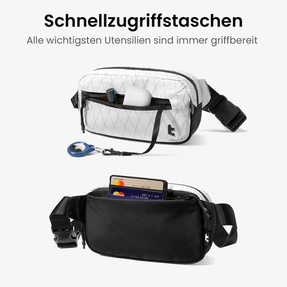 tomtoc X-Pac Bauchtasche für Herren Damen, 1,5 Liter Klein Travel Sling Bag Brusttasche Gürteltasche Schultertasche Umhängetasche mit RFID Schutz für Wandern Reise Alltag, Weiß