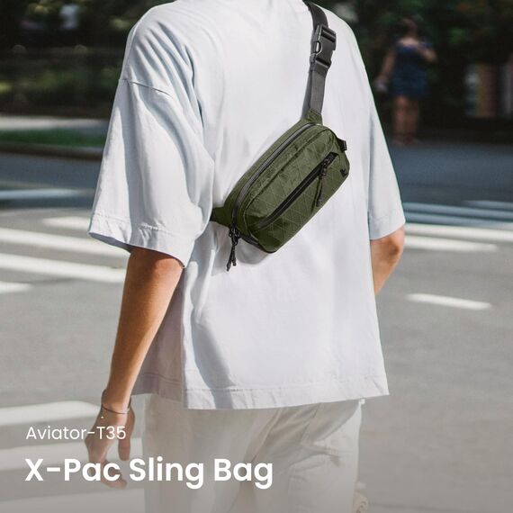 tomtoc X-Pac Bauchtasche für Herren Damen, 1,5 Liter Klein Travel Sling Bag Brusttasche Gürteltasche Schultertasche Umhängetasche mit RFID Schutz für Wandern Reise Alltag, Grün