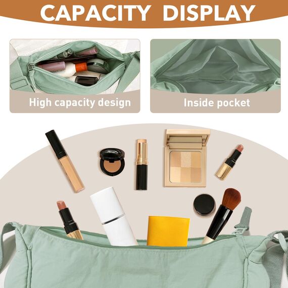 GoPaw Damen Halbmond Crossbody Schultertasche, Hobo Halfmoon Bag, Nylon Crossbody Bag Damen Halbmond Schultertasche mit verstellbarer Schultergurt, Einfarbige(Mintgrün)