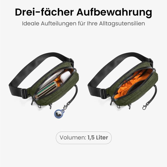 tomtoc X-Pac Bauchtasche für Herren Damen, 1,5 Liter Klein Travel Sling Bag Brusttasche Gürteltasche Schultertasche Umhängetasche mit RFID Schutz für Wandern Reise Alltag, Grün