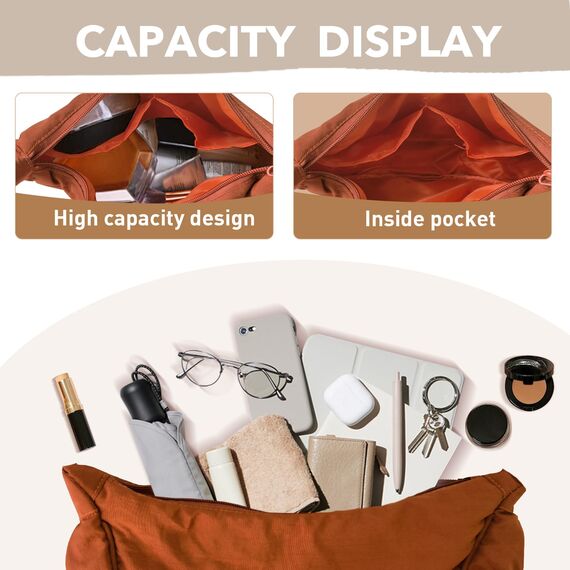 GoPaw Damen Halbmond Crossbody Schultertasche, Hobo Halfmoon Bag, Nylon Crossbody Bag Damen Halbmond Schultertasche mit verstellbarer Schultergurt, Einfarbige(Orange)