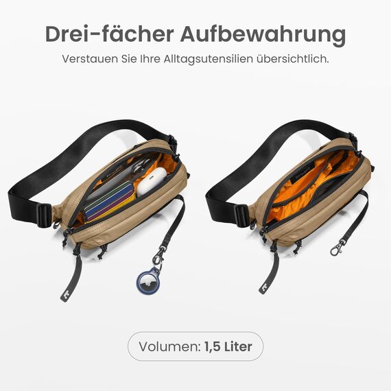 tomtoc 1,5 Liter Sling Bag mit RFID Schutz, Anti Diebstahl Bauchtasche Umhängetasche Schultertasche Crossbody Bag für Herren Damen, Wasserabweisend Leicht Brusttasche für Alltag Reise, Braun