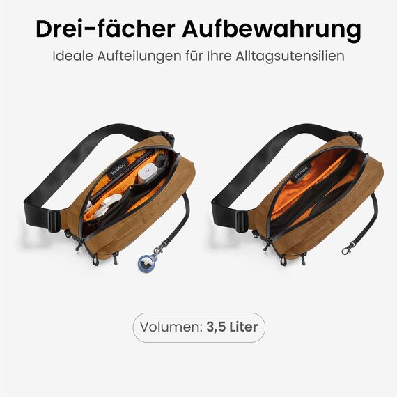 tomtoc X-Pac Sling Bag für Herren Damen, 3,5 Liter Bauchtasche Brusttasche Gürteltasche Schultertasche Umhängetasche Crossbody Bag mit RFID Schutz für Wandern Travel Reise Alltag, Braun