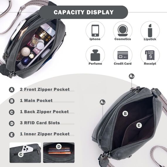 MUIIKOLA umhängetasche damen，umhängetasche mittelgroß tasche umhängetasche,damen leder，Weich Breiter Gurt