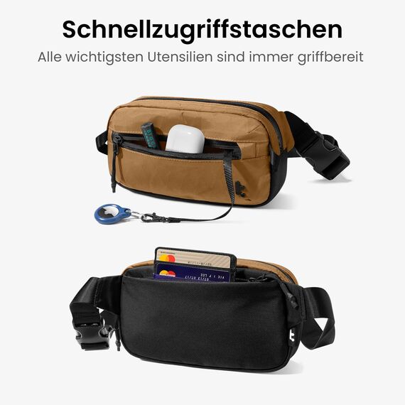 tomtoc X-Pac Bauchtasche für Herren Damen, 1,5 Liter Klein Travel Sling Bag Brusttasche Gürteltasche Schultertasche Umhängetasche mit RFID Schutz für Wandern Reise Alltag, Braun