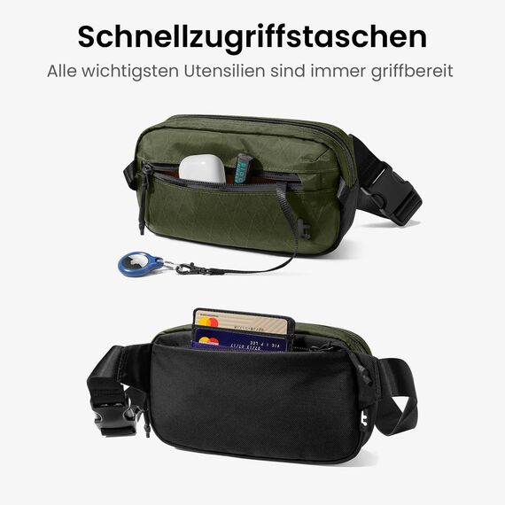 tomtoc X-Pac Bauchtasche für Herren Damen, 1,5 Liter Klein Travel Sling Bag Brusttasche Gürteltasche Schultertasche Umhängetasche mit RFID Schutz für Wandern Reise Alltag, Grün