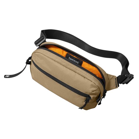 tomtoc 1,5 Liter Sling Bag mit RFID Schutz, Anti Diebstahl Bauchtasche Umhängetasche Schultertasche Crossbody Bag für Herren Damen, Wasserabweisend Leicht Brusttasche für Alltag Reise, Braun