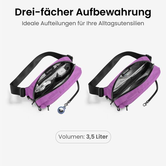 tomtoc X-Pac Sling Bag 3,5L für Nintendo Switch 2 – Leichte RFID-Schutz Schultertasche für Herren & Damen | Anti-Diebstahl & Wasserabweisend Brusttasche für Reise, Wandern, Alltag | Lila
