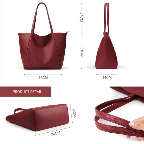 KALIDI Handtasche Damen Shopper Tasche Tote Bag PU Leder Große Schultertasche mit Reißverschluss für Arbeit,Einkauf，Schule