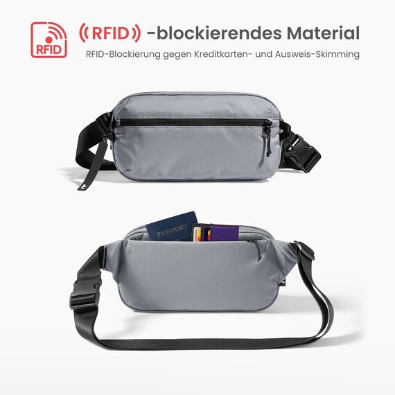 tomtoc Anti-Diebstahl Sling Bag 3,5L – Umhängetasche Schultertasche Crossbody Bag für Herren Damen mit RFID-Schutz für Switch, iPad mini | spritzwassergeschützt | Alltag, Reise, EDC | Grau