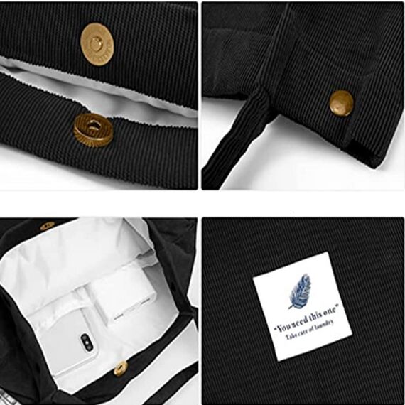 Funtlend Groß Cord Tasche Umhängetasche Damen aus Kord Handtasche Shopper Damen für Uni Arbeit Mädchen Schule