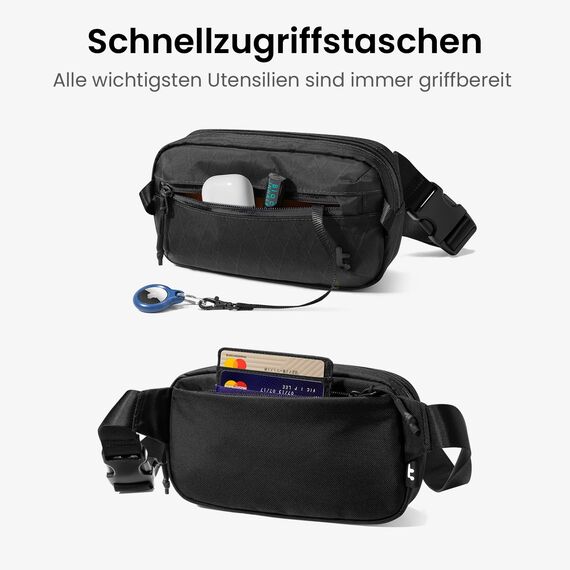 tomtoc X-Pac Bauchtasche für Herren Damen, 1,5 Liter Klein Travel Sling Bag Brusttasche Gürteltasche Schultertasche Umhängetasche mit RFID Schutz für Wandern Reise Alltag, Schwarz