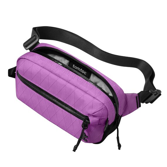 tomtoc X-Pac Bauchtasche für Herren Damen, 1,5 Liter Klein Travel Sling Bag Brusttasche Gürteltasche Schultertasche Umhängetasche mit RFID Schutz für Wandern Reise Alltag, Lila