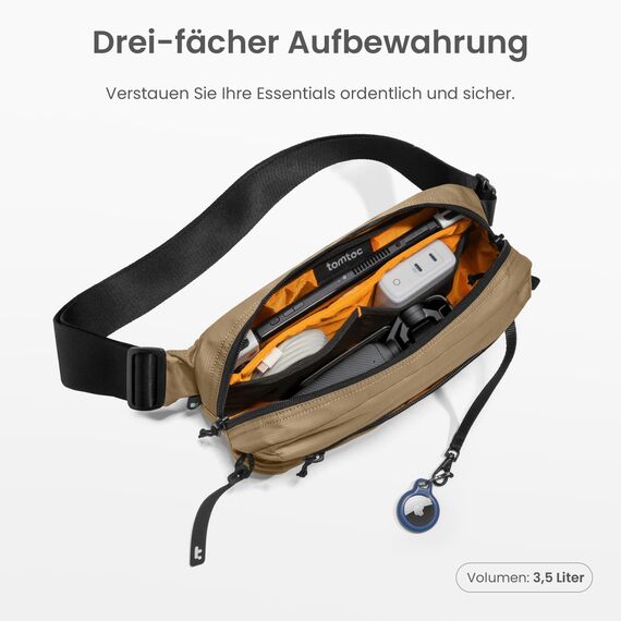 tomtoc Anti-Diebstahl Sling Bag 3,5L – Umhängetasche Schultertasche Crossbody Bag für Herren Damen mit RFID-Schutz für Switch, iPad mini | Wasserabweisend | Alltag, Reise, EDC | | Braun