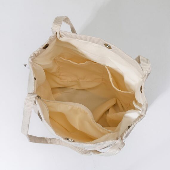 Funtlend Damen Cord Umhängetasche Groß Cordtasche Cord Shopper Handtasche für Uni Arbeit Mädchen Schule Büro, Schwarz/Grau/Beige, 40*35*11 H*W*D