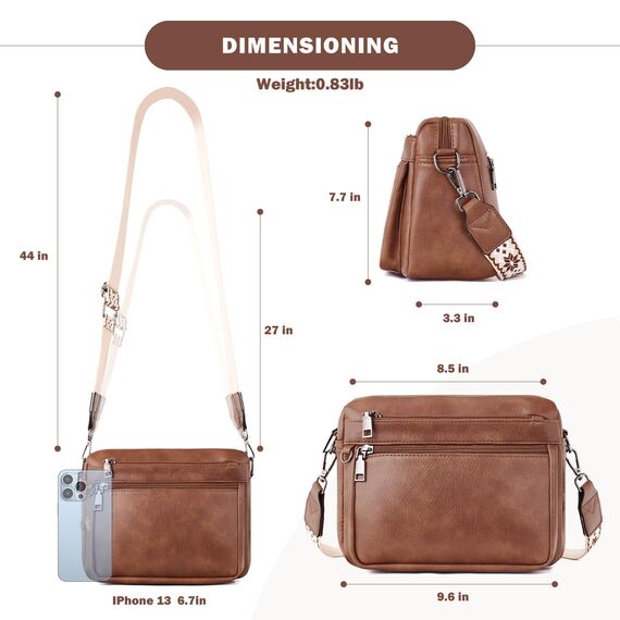 MUIIKOLA umhängetasche damen，umhängetasche mittelgroß tasche umhängetasche,damen leder，Weich Breiter Gurt